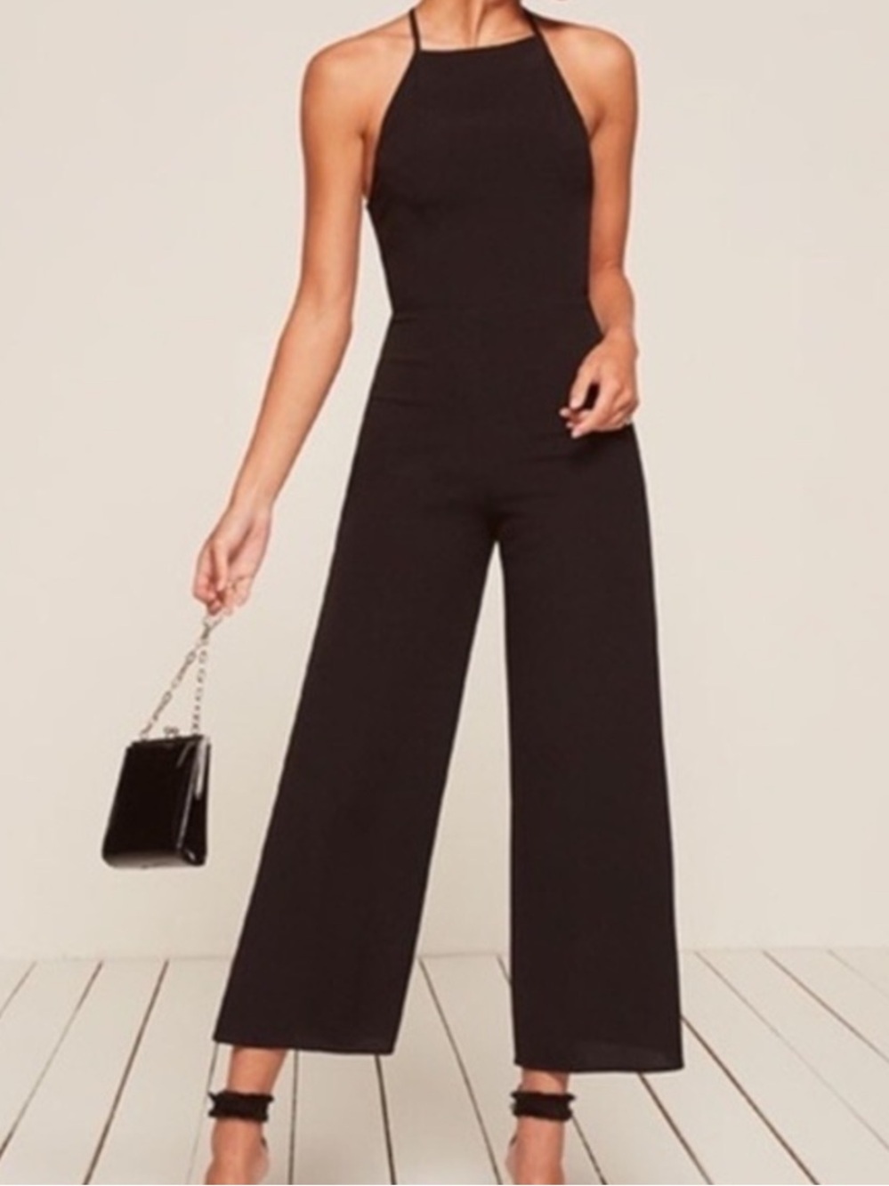 Reformation Valera Jumpsuit Black Open Back 6